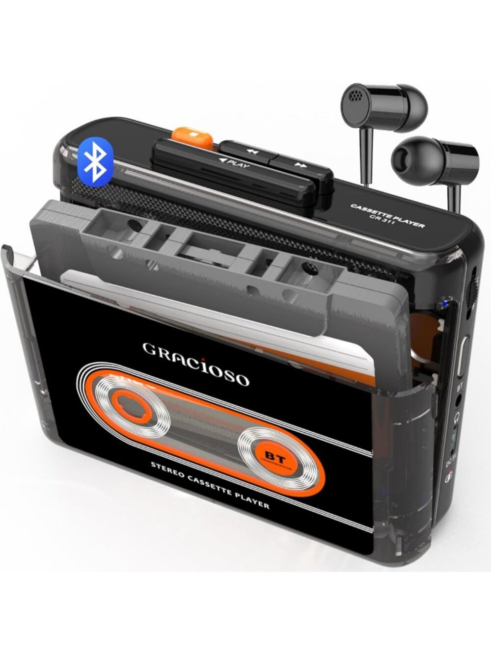 Bluetooth Cassette Tape Player with Rechargeable Battery & Earphones - 10H